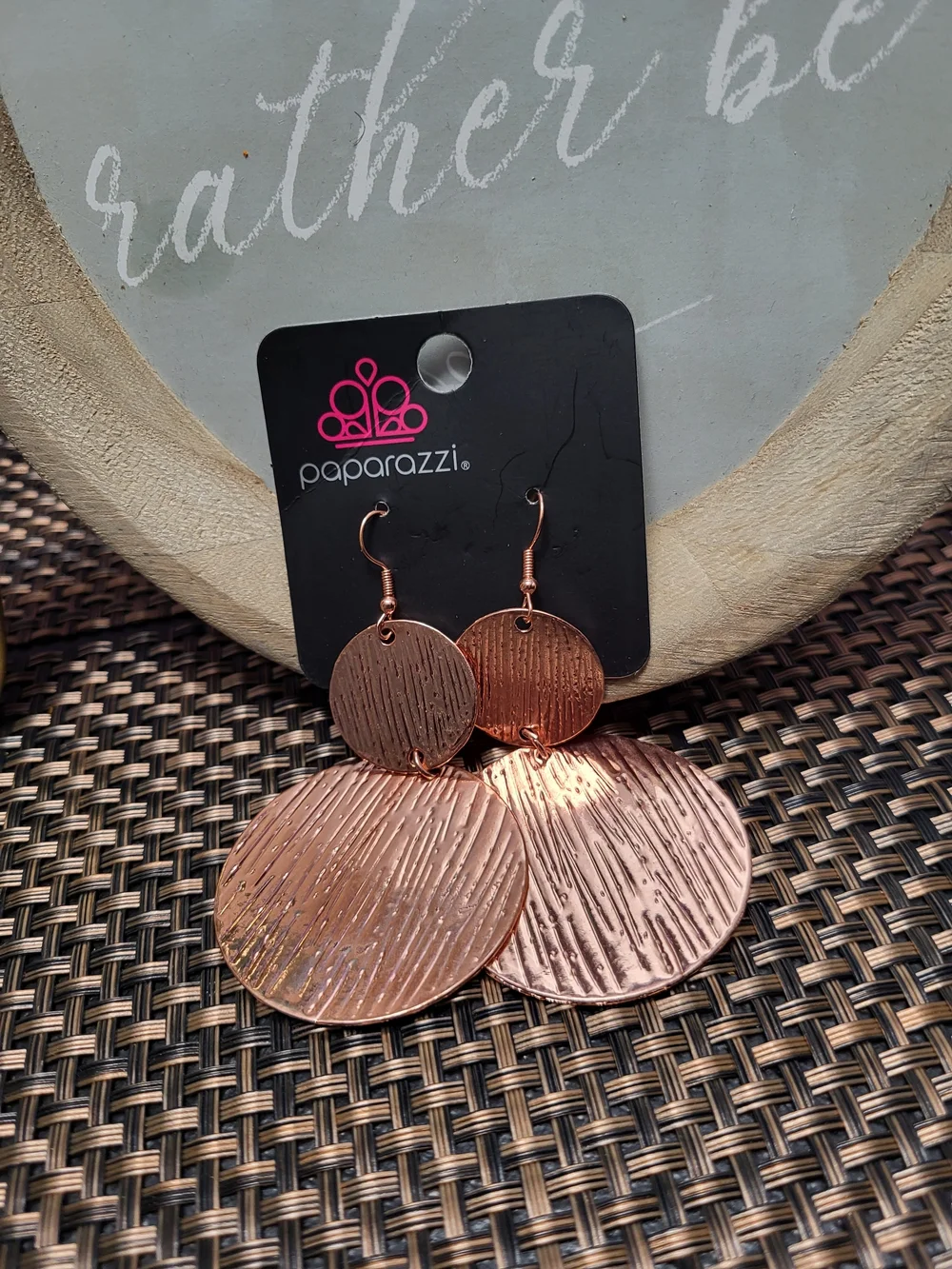 Round Textured Copper-Tone Double Disc Earrings